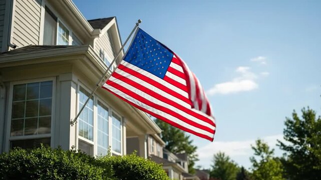 American flag proudly displayed on house corner, symbolizing patriotism