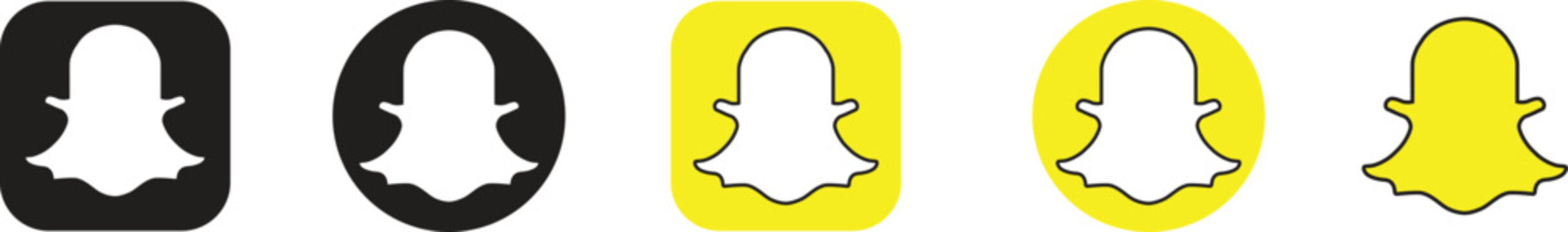 Snapchat Logo Icon Vector Set in Official Yellow and Minimalist Black Styles