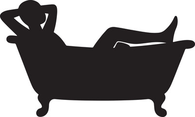 Person relaxing in bathtub silhouette vector illustration 