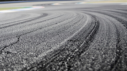 Racing track dynamic asphalt surface motion blur with tire marks