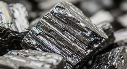Close-up of shiny black tourmaline crystals showcasing natural mineral formations and intricate textures perfect for geological or mineral industry projects