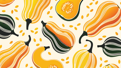 Autumn Squash and Pumpkin Illustration Pattern © Prosun Design