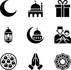 Islamic Ramadan and Eid Silhouette Icons Set - Religious Symbols Vector Pack