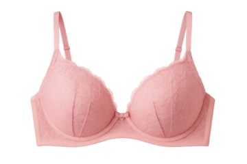 Elegant pink lace bra isolated on transparent background