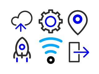 Modern Technology and Business Startup Icon Set in Line Art Style
