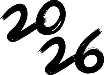 2026 New Year Chinese Calligraphy Black Brush Stroke Numbers