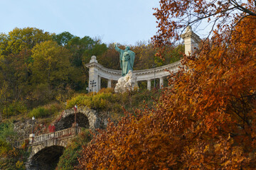 Fall-colored green area in the Gellert hill Budapest, Hungary. Autumn foilage on Gellert mountain in Budapest, Hungary