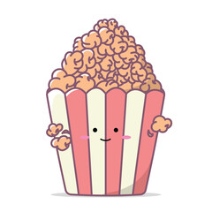 Cute Kawaii Popcorn Vector Pastel Colored Flat Style Snack Illustration, Hand-Drawn Cartoon Popcorn Icon for Movie Night, Cinema, Kids Design, Party, and Cute Food Theme