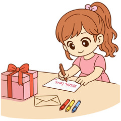 Girl Writing a Greeting Card for a Gift