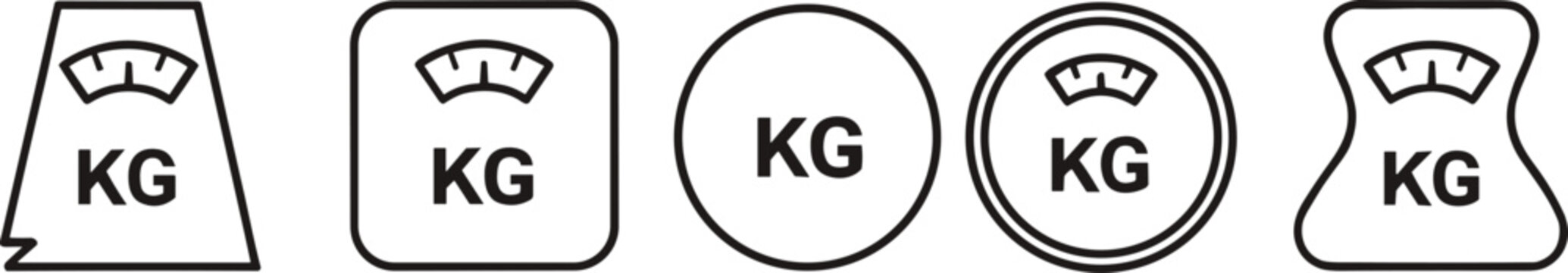 Weight Scale Icons Set with Kilogram Symbol in Outline Style Vector Illustration