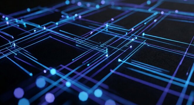 Cybersecurity Digital Network Shield with Glowing Blue and Violet Data Lines - Powered by Adobe