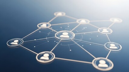 Digital network of interconnected profile icons, glowing, on blue gradient background
