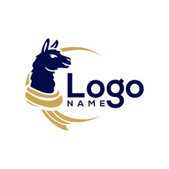 Modern llama head logo with dynamic golden swooshes and brand text
