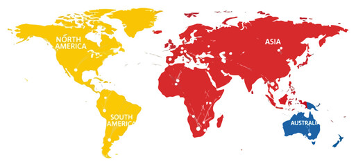 Colorful World Map Illustration with Continents.