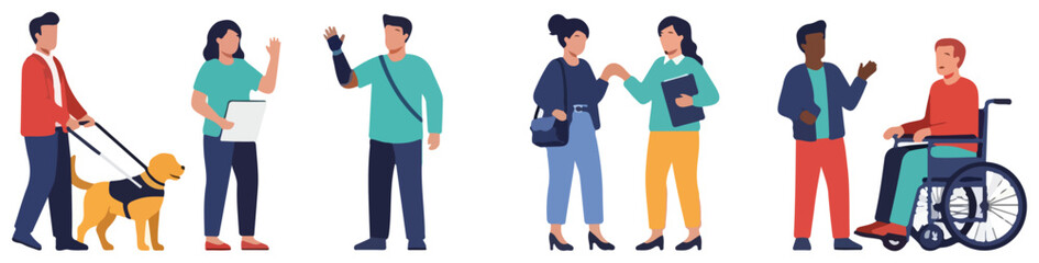 Diverse People Using Mobile Phones and Wheelchair.