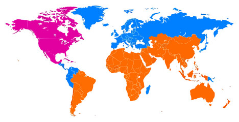 Colorful World Map Illustration with Countries.