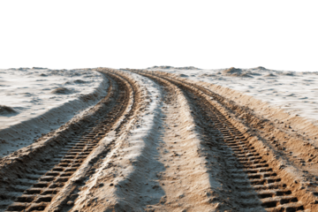 Extreme dune buggy tracks on sandy trail isolated on transparent background