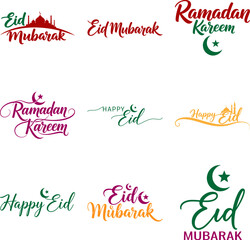 Ramadan Kareem and Eid Mubarak Typography Set - Islamic Holiday Lettering Collection