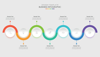 Business road map timeline infographic concept. with icons and 5, 7 options, Corporate milestones graphic elements. workflow layout, diagram, report, web design. Creative, vector	