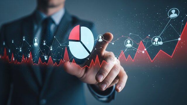 Businessman analyzing data with digital graph and pie chart. - Powered by Adobe
