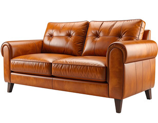 A comfortable leather loveseat, featuring a button-tufted back and arms