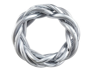 Circular design comprised of intertwined, glossy, metallic strands