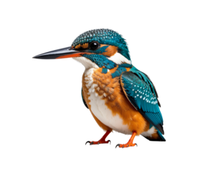 Kingfisher perched with vibrant teal blue plumage and orange chest