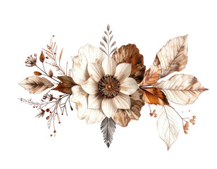 Watercolor floral arrangement with muted colors and autumn leaves