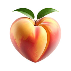 Heart-shaped peach with leaves against black background