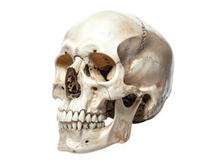 Obraz premium Side profile of a human skull against a black background