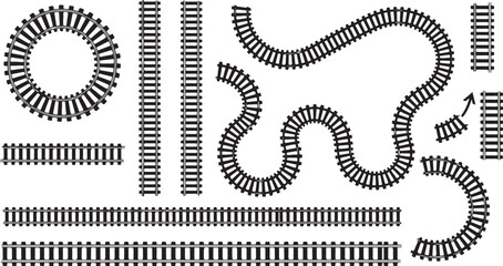 Train Tracks Silhouette. Railway Line and Rails Icon Set Vector design eps © arraygraphic1