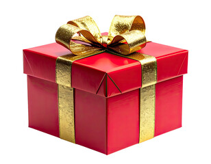 Red gift box with gold ribbon and bow, ready for a special occasion