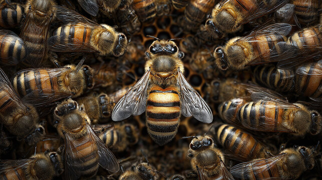 Queen Bee Surrounded by Worker Bees