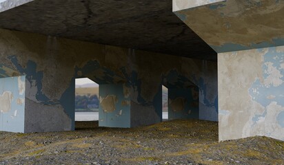 Bridge pillars, under the bridge, overpass, background, 3D illustration