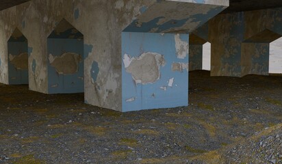 Bridge pillars, under the bridge, overpass, background, 3D illustration