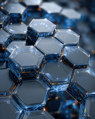 Glowing blue hexagon grid forming futuristic tech network background, geometric wallpaper