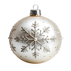 Fototapeta premium Isolated white Christmas ornament with snowflake detail and metallic accents