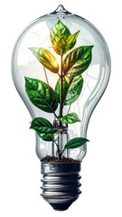 A light bulb with a flourishing plant inside, concept of eco-friendly energy
