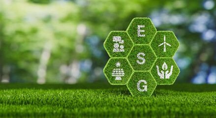 ESG Concept Green Grass Icons for Sustainable Business and Environment