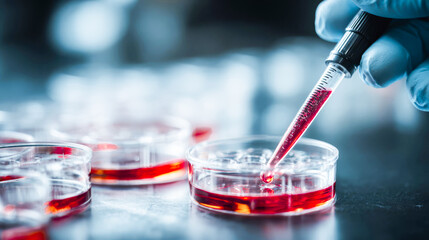 Scientist uses pipette to transfer liquid in laboratory during research process