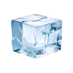 A translucent, geometric, ice cube with cracks and fissures, isolated