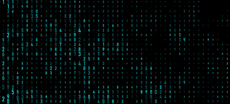 A modern design for digital wallpaper design. Concept business background. Abstract technical background of neon numbers on black. Illustration of the concept of a hacker. Computer code data. Vector.