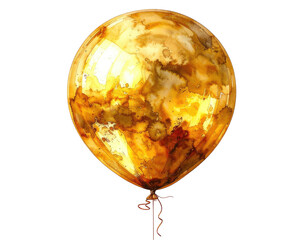 Watercolor balloon, marbled shades of yellow and brown, on black backdrop