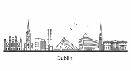 Obraz premium Dublin city skyline Ireland illustration landmarks.