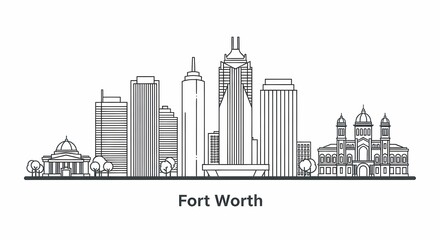 Fort Worth Texas city skyline illustration.