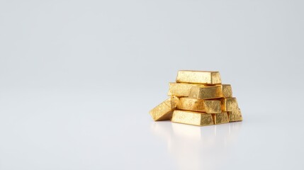 Gold Bars Stacked on Table with Clean White Background for Financial Concept