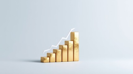 Golden Bar Graph Rising Growth Indicator on Light Background