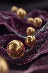 Abstract design with glossy spheres floating over vibrant waves