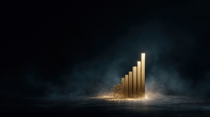 Glowing Gold Bar Graph on Dark Background with Sparkling Effects