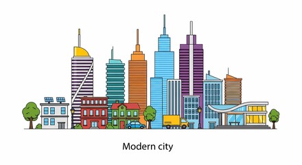 Obraz premium Modern city skyline with tall buildings.